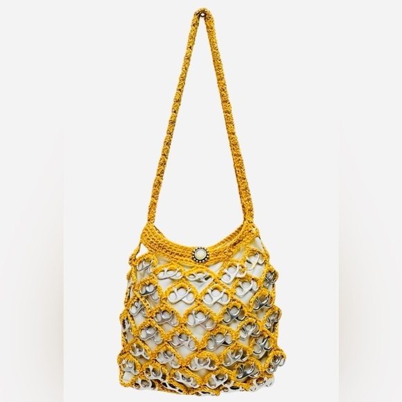 unbranded Other - Handmade Crochet Gold Brown Handbag Purse Art with Recycled Soda Pop Tabs
